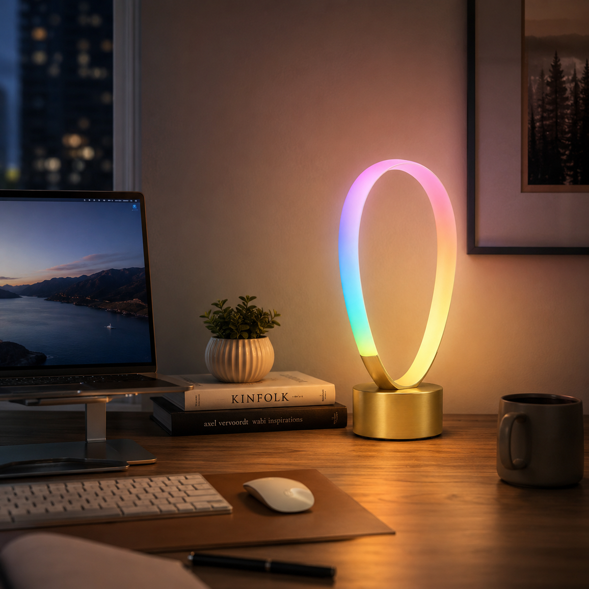 Modern Oval Gradient Ambient Table Lamp – Colorful Loop Mood Light for Bedroom, Living Room and Desk