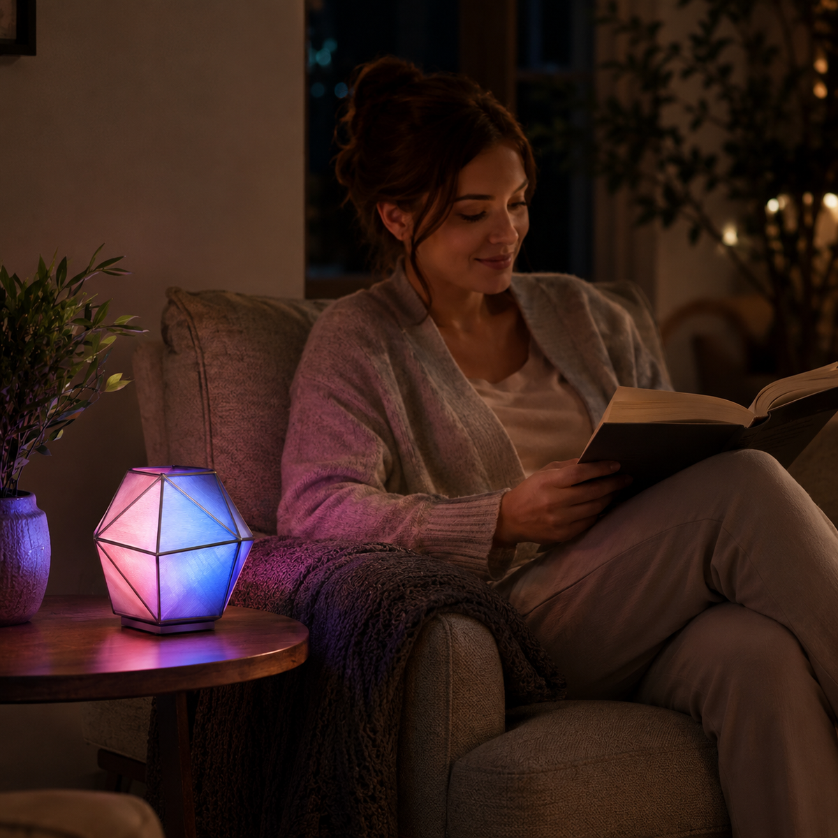 Geometric Prism Ambient Table Lamp – Pink and Blue Mood Light for Bedroom, Living Room and Reading Corner