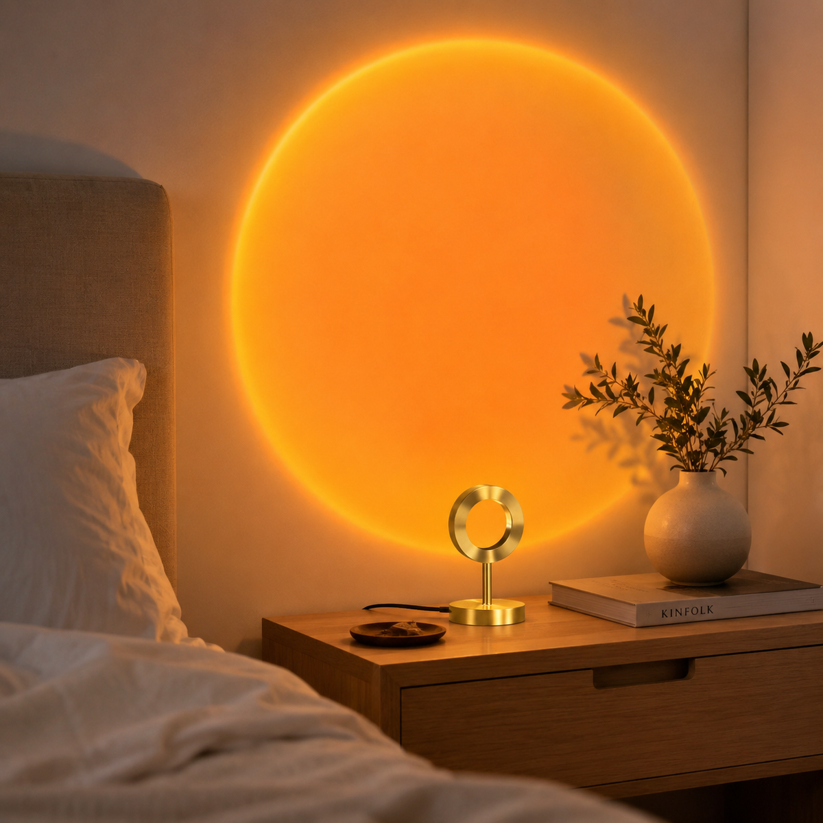 Golden Sunset Halo Projection Lamp – Large Orange Sun Wall Projector for Bedroom, Living Room and Relaxing Spaces