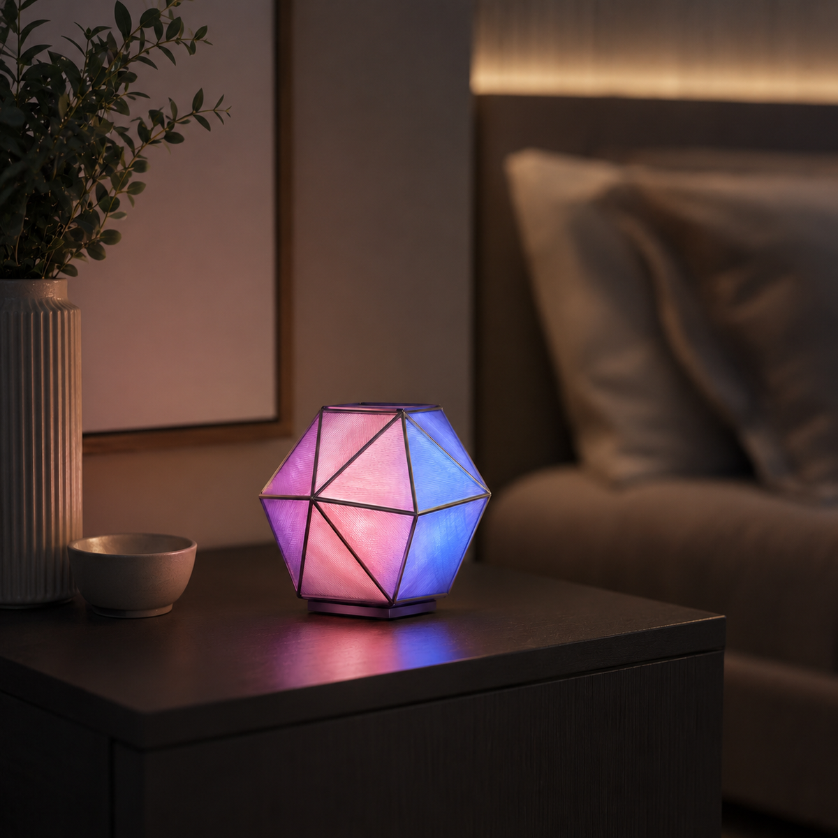 Geometric Prism Ambient Table Lamp – Pink and Blue Mood Light for Bedroom, Living Room and Reading Corner