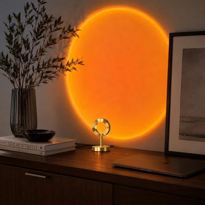 Golden Sunset Halo Projection Lamp – Large Orange Sun Wall Projector for Bedroom, Living Room and Relaxing Spaces