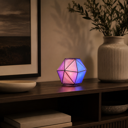 Geometric Prism Ambient Table Lamp – Pink and Blue Mood Light for Bedroom, Living Room and Reading Corner