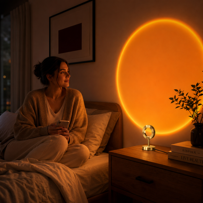 Golden Sunset Halo Projection Lamp – Large Orange Sun Wall Projector for Bedroom, Living Room and Relaxing Spaces