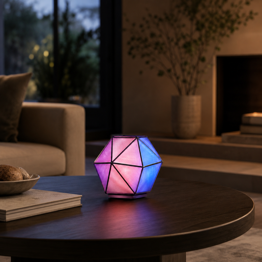 Geometric Prism Ambient Table Lamp – Pink and Blue Mood Light for Bedroom, Living Room and Reading Corner