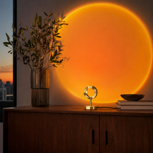 Golden Sunset Halo Projection Lamp – Large Orange Sun Wall Projector for Bedroom, Living Room and Relaxing Spaces