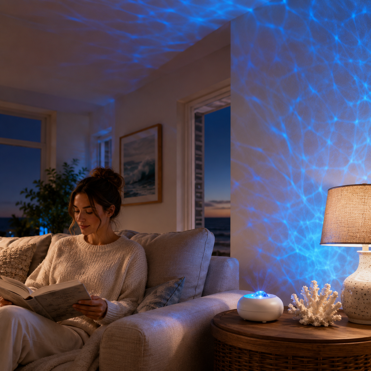 Blue Ocean Ripple Projection Lamp – Calming Water Wave Ambient Light for Bedroom, Living Room and Relaxing Spaces
