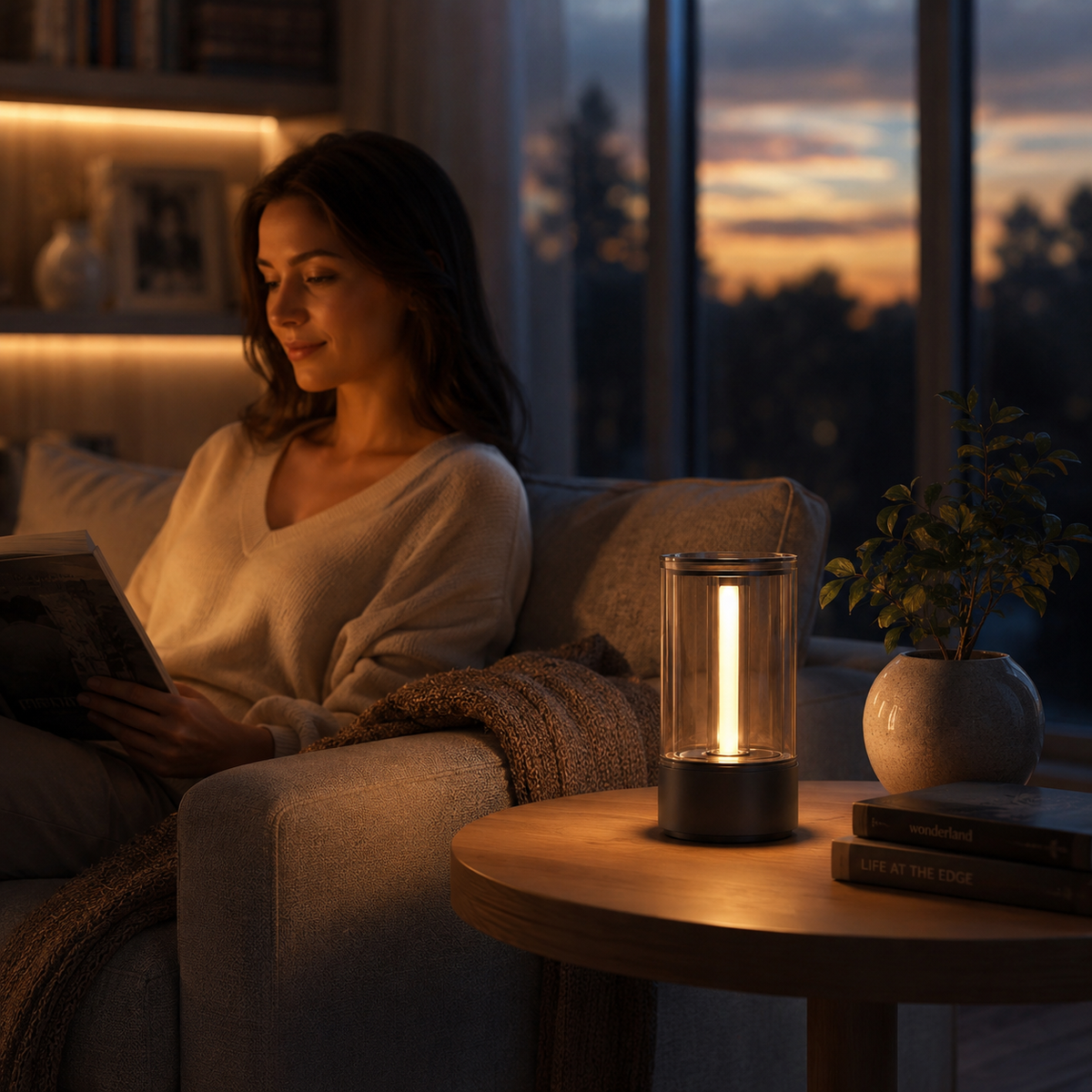Modern Cylinder Ambient Table Lamp – Warm Bedside Light for Bedroom, Living Room and Office