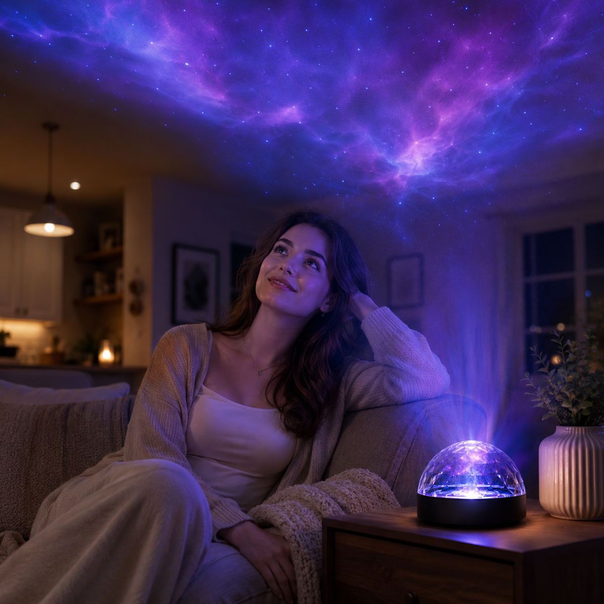 Faceted Dome Galaxy Projector – Purple Nebula Star Ceiling Light for Bedroom, Living Room and Kids’ Room