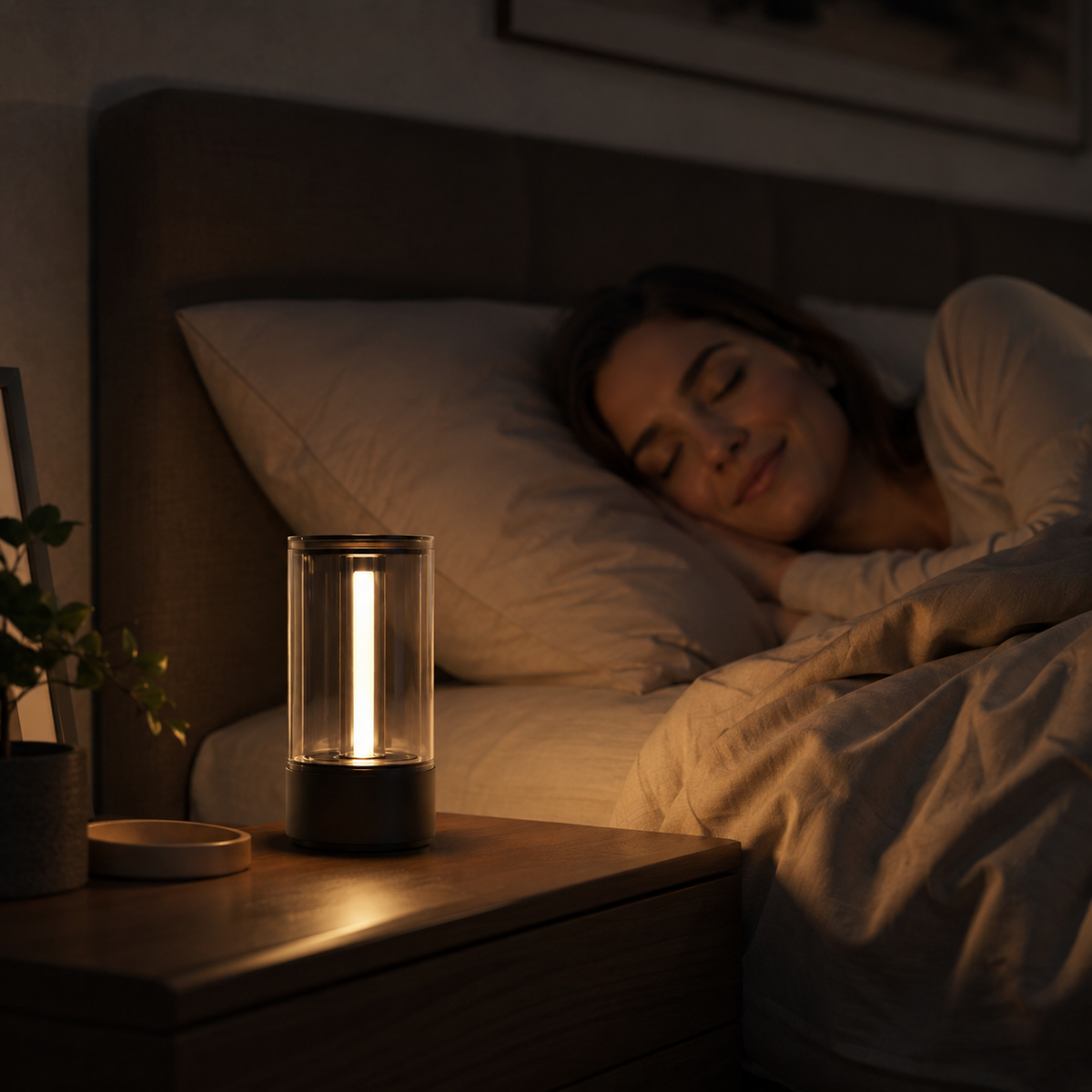Modern Cylinder Ambient Table Lamp – Warm Bedside Light for Bedroom, Living Room and Office
