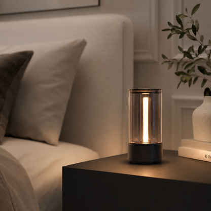 Modern Cylinder Ambient Table Lamp – Warm Bedside Light for Bedroom, Living Room and Office