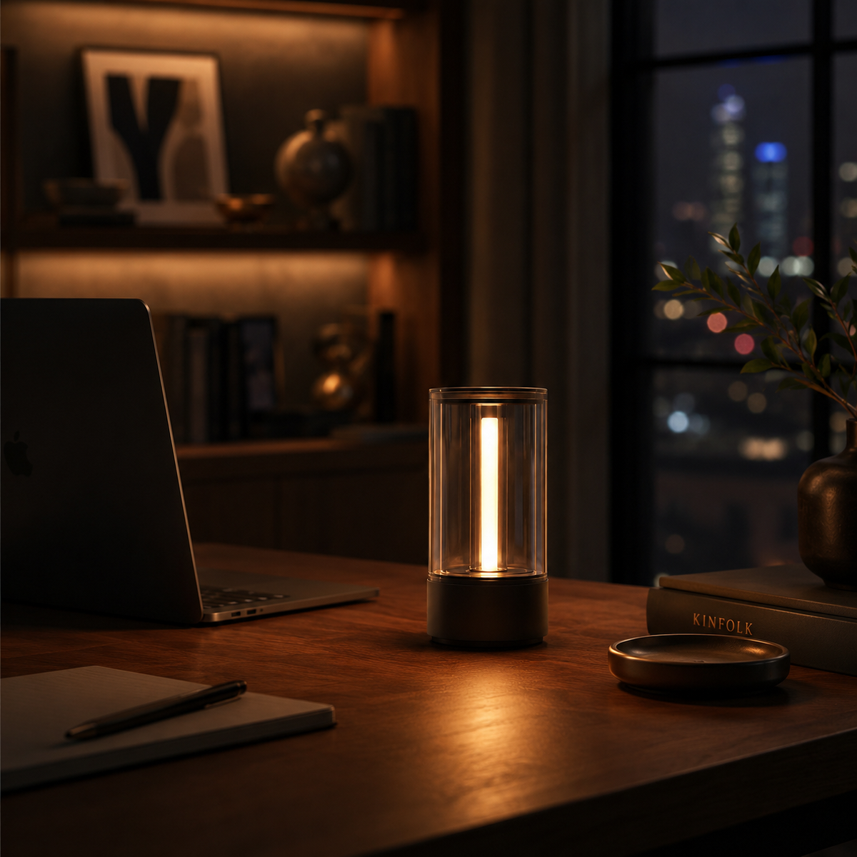Modern Cylinder Ambient Table Lamp – Warm Bedside Light for Bedroom, Living Room and Office