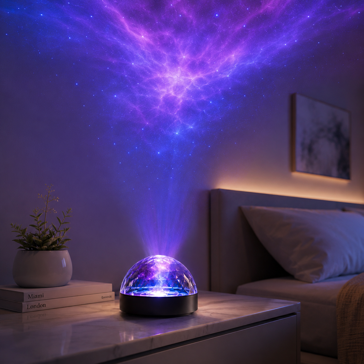 Faceted Dome Galaxy Projector – Purple Nebula Star Ceiling Light for Bedroom, Living Room and Kids’ Room