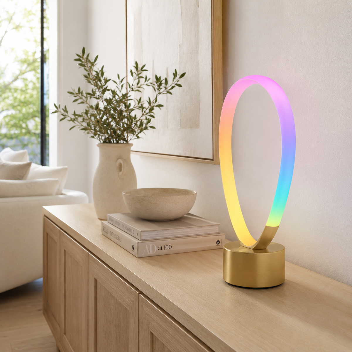 Modern Oval Gradient Ambient Table Lamp – Colorful Loop Mood Light for Bedroom, Living Room and Desk