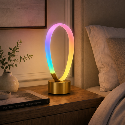 Modern Oval Gradient Ambient Table Lamp – Colorful Loop Mood Light for Bedroom, Living Room and Desk