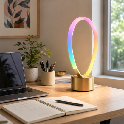 Modern Oval Gradient Ambient Table Lamp – Colorful Loop Mood Light for Bedroom, Living Room and Desk