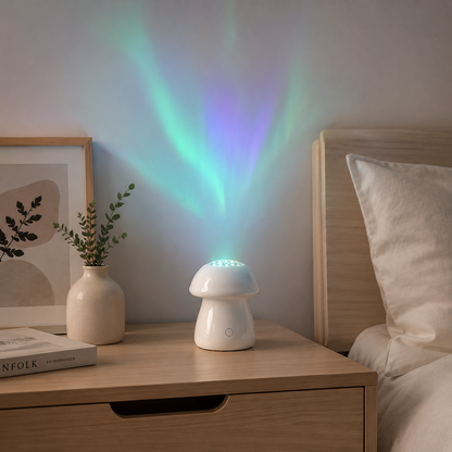 Mushroom Aurora Projection Lamp – Green and Purple Northern Lights Projector for Bedroom, Living Room and Kids’ Room