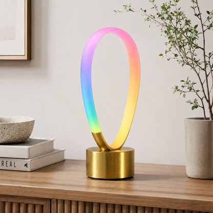 Modern Oval Gradient Ambient Table Lamp – Colorful Loop Mood Light for Bedroom, Living Room and Desk