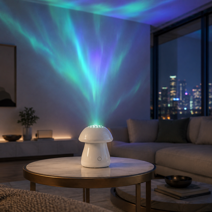 Mushroom Aurora Projection Lamp – Green and Purple Northern Lights Projector for Bedroom, Living Room and Kids’ Room