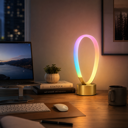 Modern Oval Gradient Ambient Table Lamp – Colorful Loop Mood Light for Bedroom, Living Room and Desk