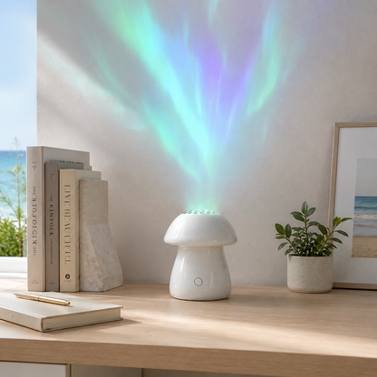 Mushroom Aurora Projection Lamp – Green and Purple Northern Lights Projector for Bedroom, Living Room and Kids’ Room