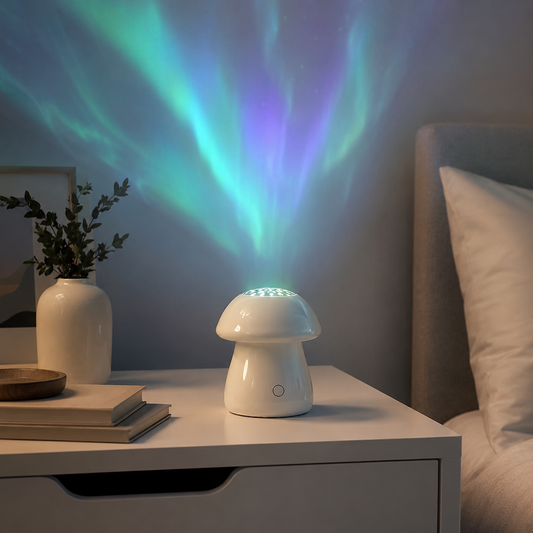Mushroom Aurora Projection Lamp – Green and Purple Northern Lights Projector for Bedroom, Living Room and Kids’ Room